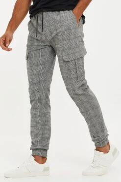 Threadbare 'Port' Cotton Check Cuffed Cargo Trousers