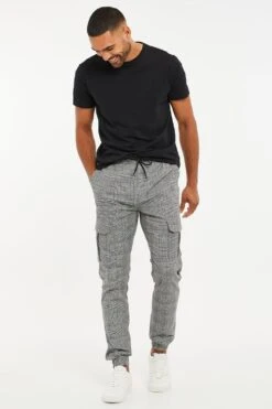 Threadbare 'Port' Cotton Check Cuffed Cargo Trousers -Joe Browns Store m7625914220110 grey xl 2