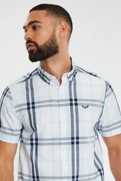 Threadbare 'Marcello' Cotton Short Sleeve Check Shirt -Joe Browns Store m7625914226976 white xl 3