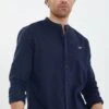 Threadbare Ushuaia' Linen Blend Long Sleeve Grandad Collar Shirt -Joe Browns Store m7625914227096 navy xl