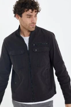 Threadbare 'Rye' Cotton Funnel Neck Lightweight Shacket -Joe Browns Store m7625914229526 black xl 3