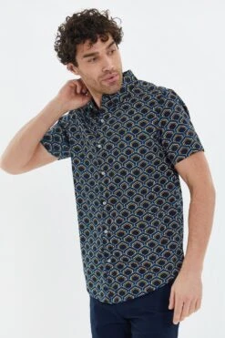 Threadbare 'Birchfield' Short Sleeve Geometric Print Cotton Shirt