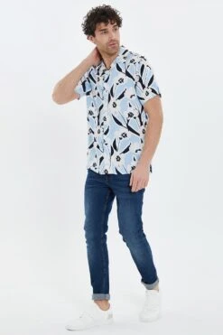 Threadbare 'Walmer' Short Sleeve Floral Print Revere Collar Shirt -Joe Browns Store m7625914231635 light20blue xl 2