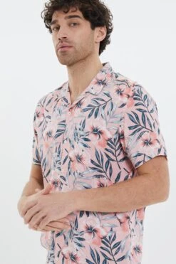 Threadbare 'Atoll' Short Sleeve Floral Print Revere Collar Shirt -Joe Browns Store m7625914231703 pink xl 3