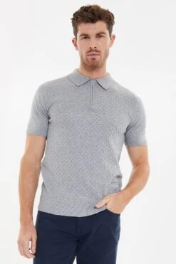 Threadbare 'Hartington' Cotton Rich 1/4 Zip Textured Knitted Polo