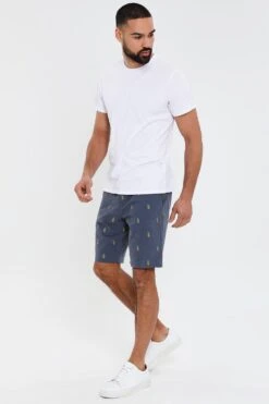 Threadbare Cotton 'Tropez' Embroidered Pineapple Chino Shorts -Joe Browns Store m7625914235084 blue xl 2