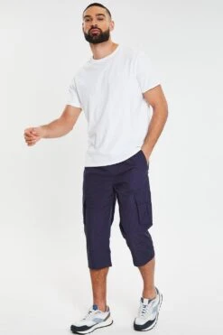 Threadbare 'Bruce' 3/4 Length Cotton Pull On Cargo Trousers -Joe Browns Store m7625914235954 navy xl 2