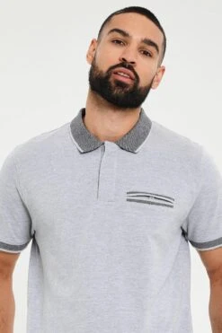 Threadbare 'Mansfield' Checked Collar Pique Polo Shirt -Joe Browns Store m7625914236562 grey xl 3