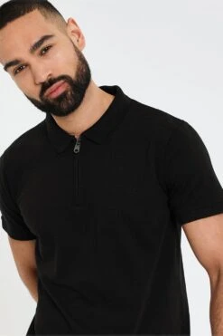 Threadbare 'Cleland' Waffle Knit Zip Collar Polo 9 Threadbare 'Cleland' Waffle Knit Zip Collar Polo -Joe Browns Store m7625914238085 black xl 3