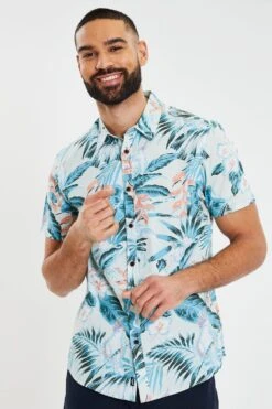 Threadbare 'Tropical' Cotton Short Sleeve Hawaiian Style Shirt