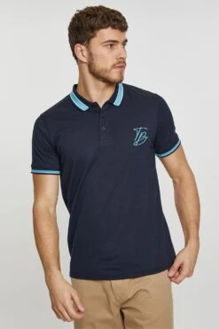 Threadbare 'Stone' Contrast Detail Jersey Polo Shirt