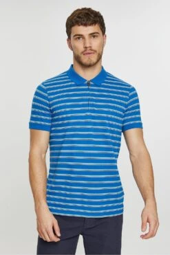 Threadbare 'Cliff' Zip Collar Striped Pique Polo Shirt