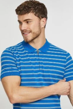 Threadbare 'Cliff' Zip Collar Striped Pique Polo Shirt -Joe Browns Store m7625914239150 bright20blue xl 3