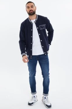 Threadbare 'Walter' Button Through Baseball Jacket -Joe Browns Store m7625914240965 navy xl 2