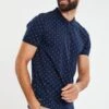 Threadbare Benton' Geometric Print Cotton Jersey Zip Collar Polo Shirt