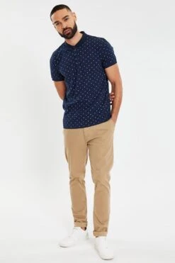 Threadbare Benton' Geometric Print Cotton Jersey Zip Collar Polo Shirt -Joe Browns Store m7625914244543 navy xl 2