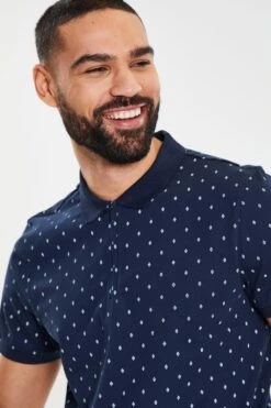 Threadbare Benton' Geometric Print Cotton Jersey Zip Collar Polo Shirt -Joe Browns Store m7625914244543 navy xl 3