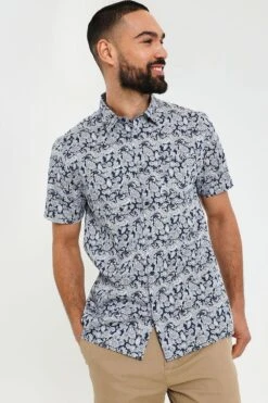 Threadbare 'Steel' Luxe Cotton Sateen Short Sleeve Shirt