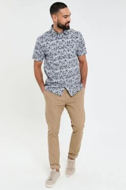 Threadbare 'Steel' Luxe Cotton Sateen Short Sleeve Shirt -Joe Browns Store m7625914267214 navy xl 2