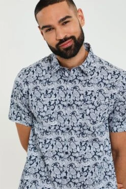 Threadbare 'Steel' Luxe Cotton Sateen Short Sleeve Shirt -Joe Browns Store m7625914267214 navy xl 3