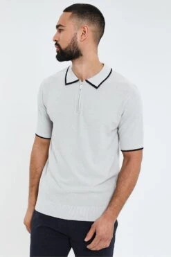 Threadbare 'Tealby' Luxe 1/4 Zip Knitted Polo