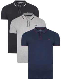 Threadbare 3 Pack 'Severn' Cotton Polo Shirts
