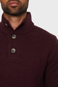 Threadbare 'Maxwell' Button Up Funnel Neck Jumper -Joe Browns Store m7625914992741 burgundy xl 3