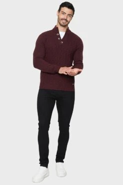 Threadbare 'Kelley' Button Neck Jumper -Joe Browns Store m7625914992895 burgundy xl 2